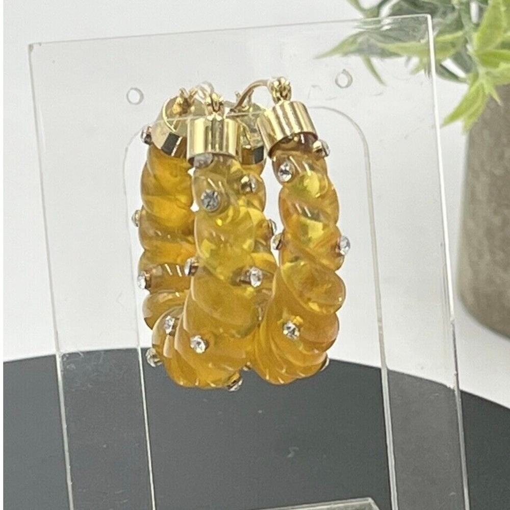 Loeffler Randall Hondi Janis Honey Resin Rhinestone Gold‎ Tone Hoop Earrings